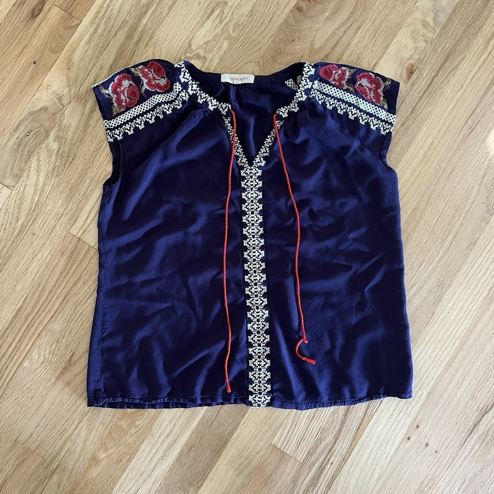 Solitaire Anthropologie Blouse Medium Rose Embroidery Boho Peasant Hippie Top